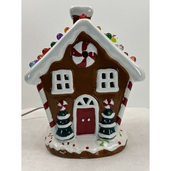 Ceramic Light-Up Gingerbread House 10" Gumdrop Roof Christmas Village with Cord - Picture 5 of 16
